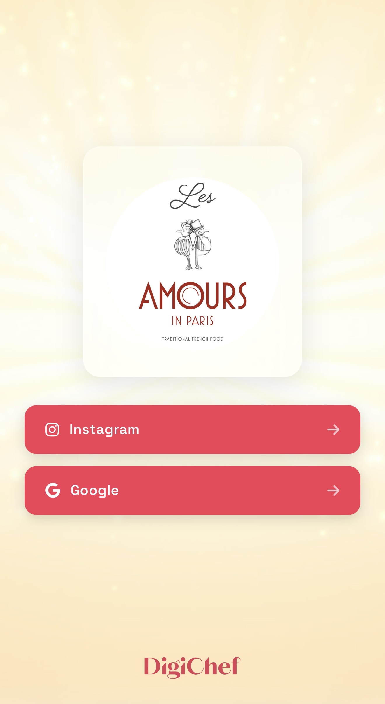 Interface DigiChef avec accès Instagram et Google