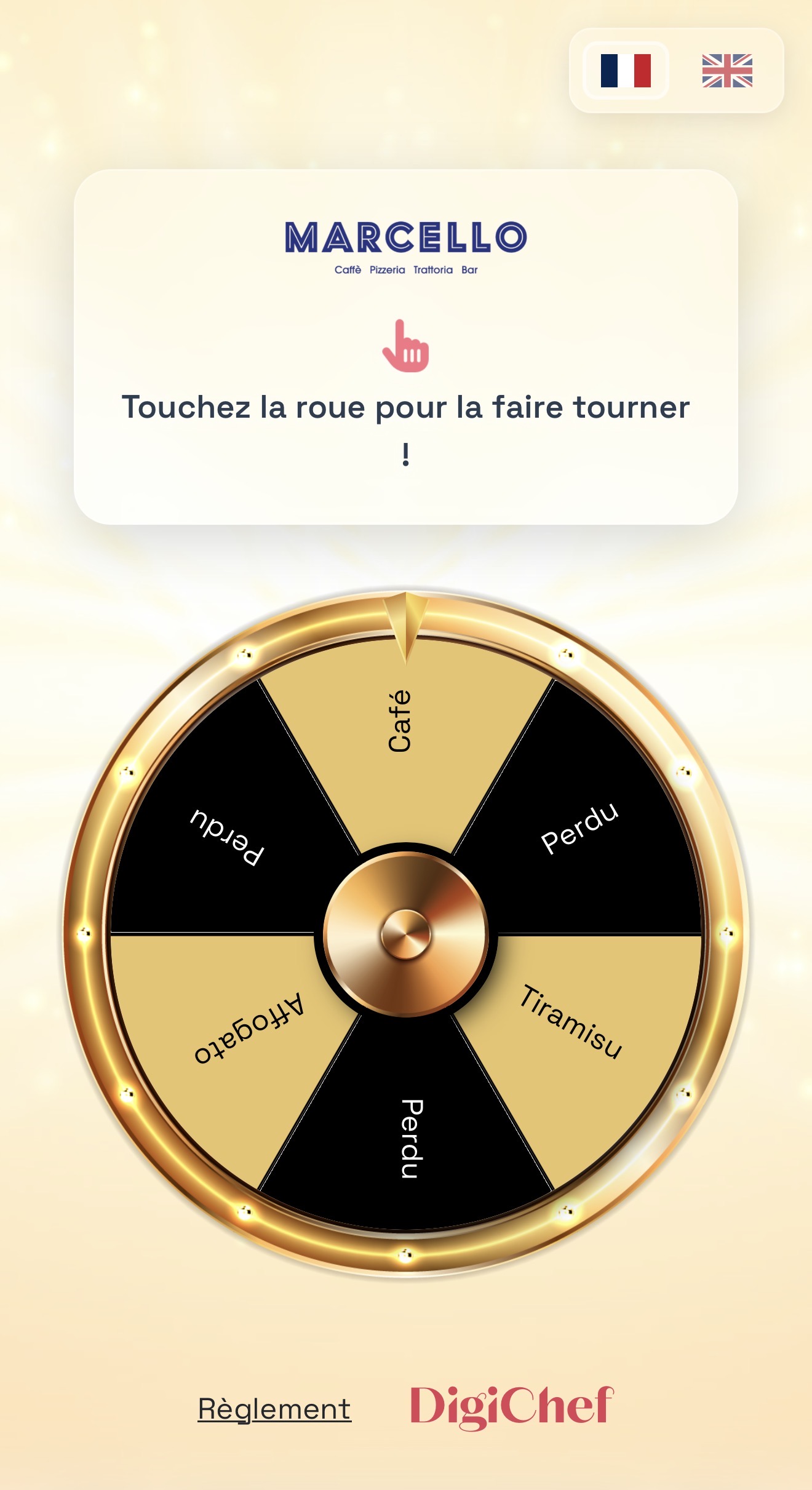 Interface DigiChef avec roue de récompense
