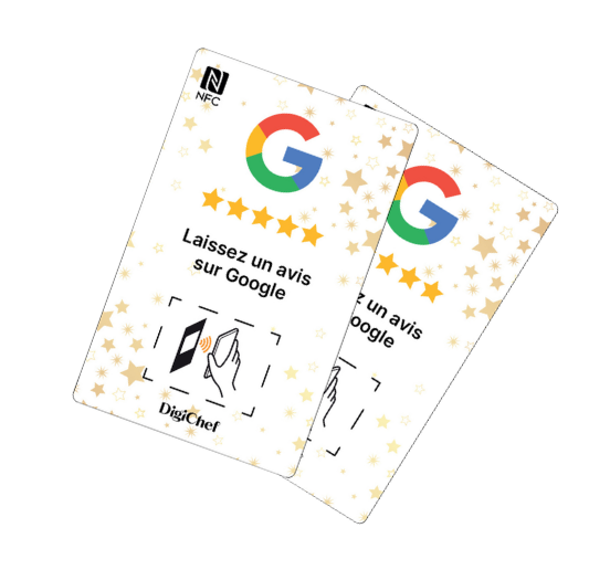 Deux cartes NFC DigiChef pour laisser un avis sur Google